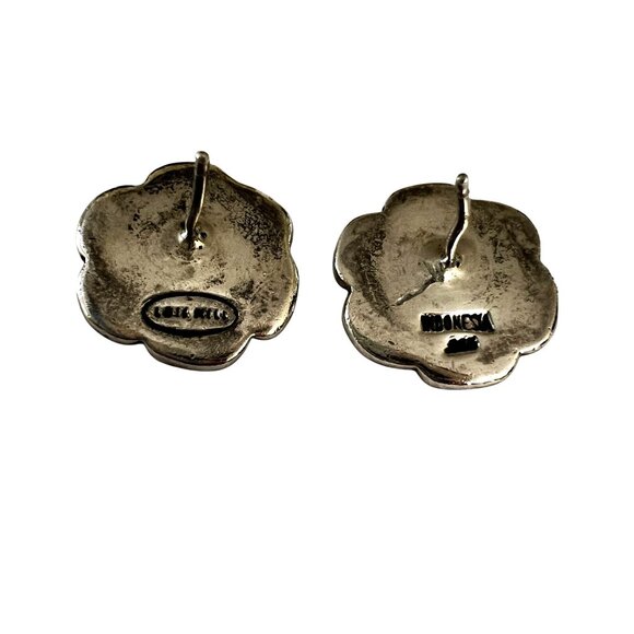 Lois Hill Sterling Silver Stud Post Earrings Oxidized Flower Paisley Vintage 925 - Picture 4 of 10